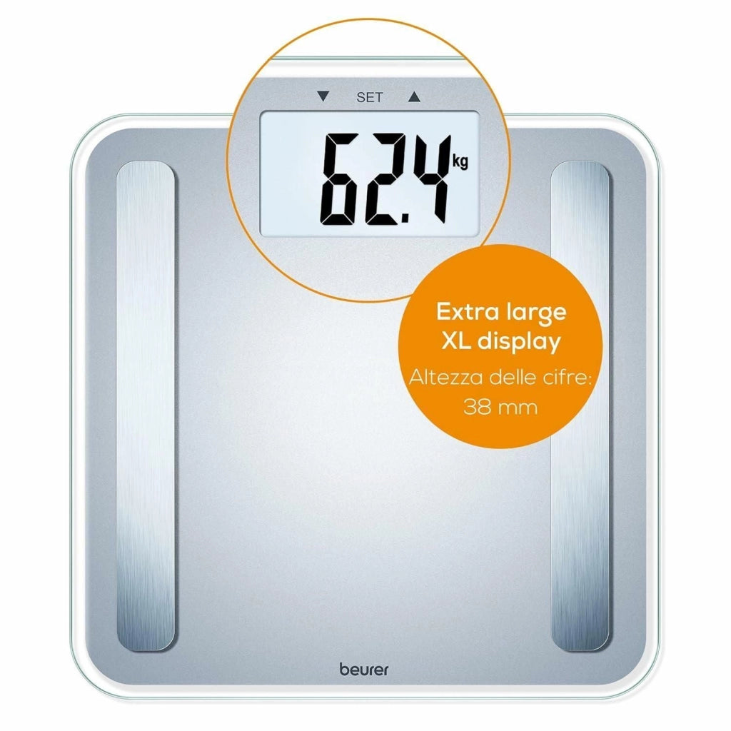 Beurer BF 183 Bilancia Diagnostica con Display Extra Large e Valori Corporei con Grasso Viscerale ed Età Metabolica, Conversione kg/lb/st, Portata 180 kg
