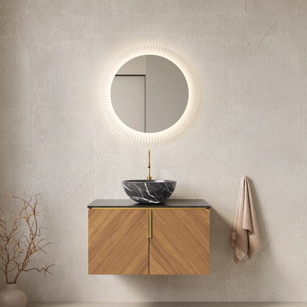 Mobile sottolavabo con 2 ante e chiusura ammortizzata, lavabo in ceramica e piano in pietra, 76 × 50 × 55,1 cm
