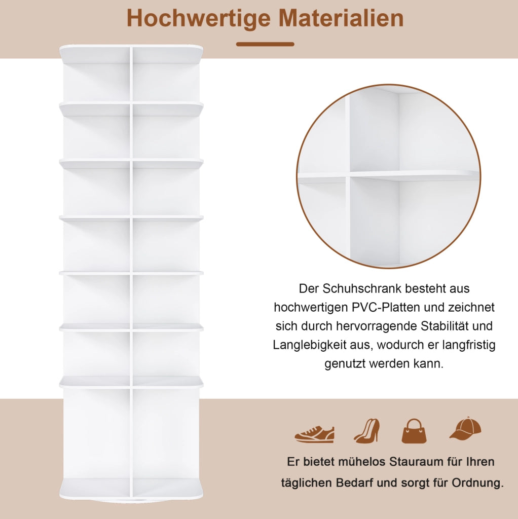 Scarpiera girevole a 7 ripiani da terra 60x60x184 cm in PVC bianco