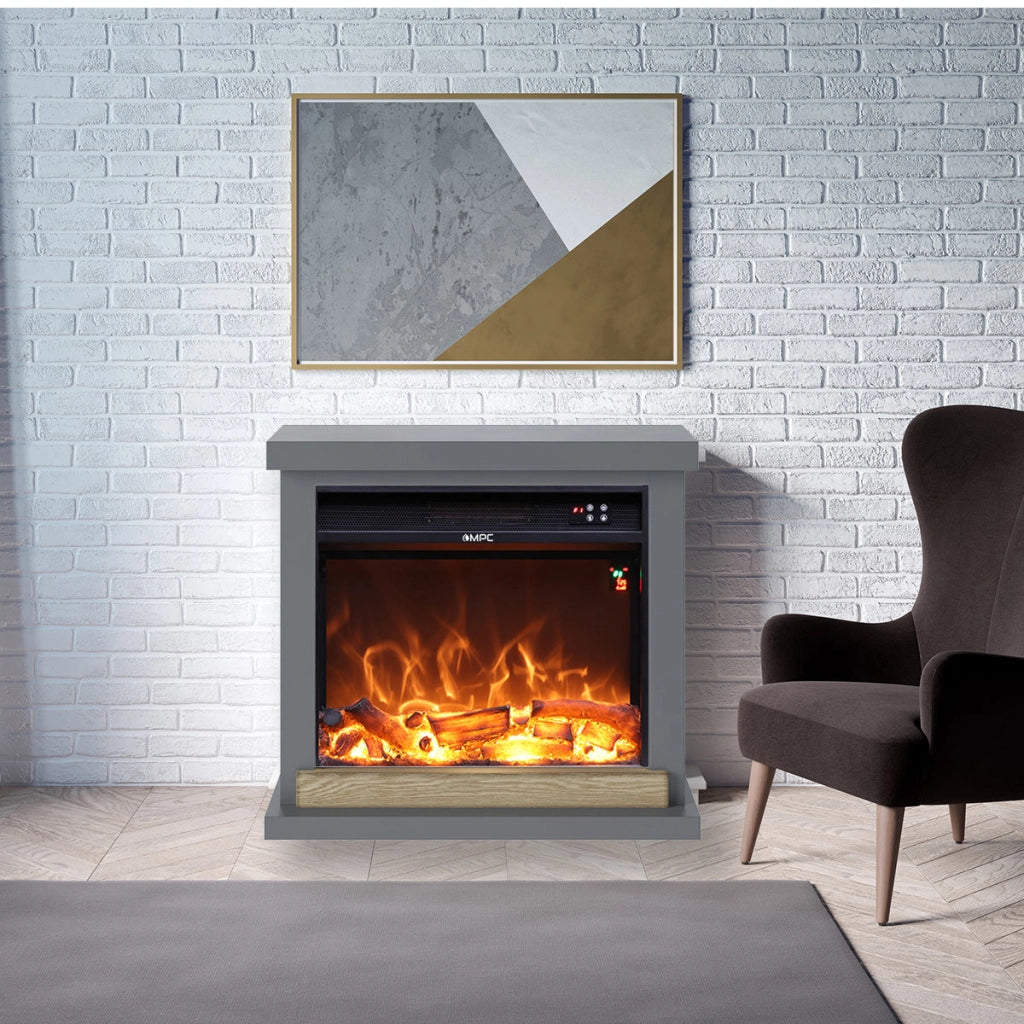 Camino Elettrico da Pavimento 75x67,8x24,5 cm Effetto Fiamma 1500W Sined Sorano Grigio Scuro