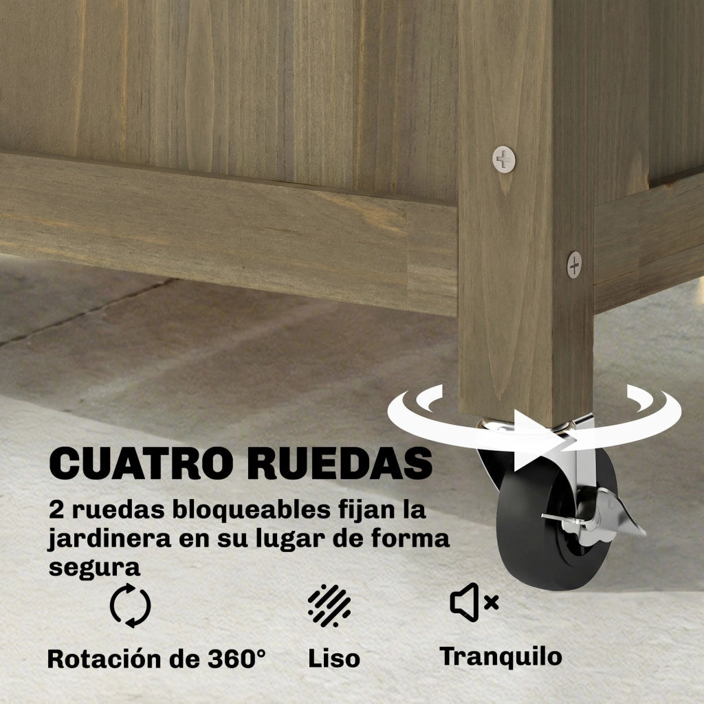 Fioriera con Graticcio Metallico e Ruote per Piante Rampicanti ¨C Xylo ¨C Legno Carbonizzato 72x36x168 cm