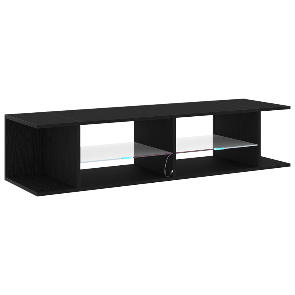 Mobile TV  con luci LED, Nero Rovere, 135x39x30cm, in legno ingegnerizzato