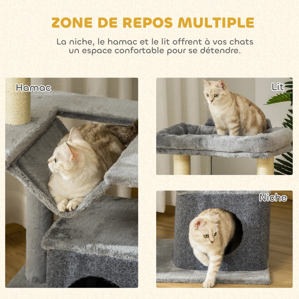 Arbre ¨¤ chat con griffoir, letto, nicchia, hammock, piattaforma ¨C zephmum ¨C 48x48x90 cm grigio