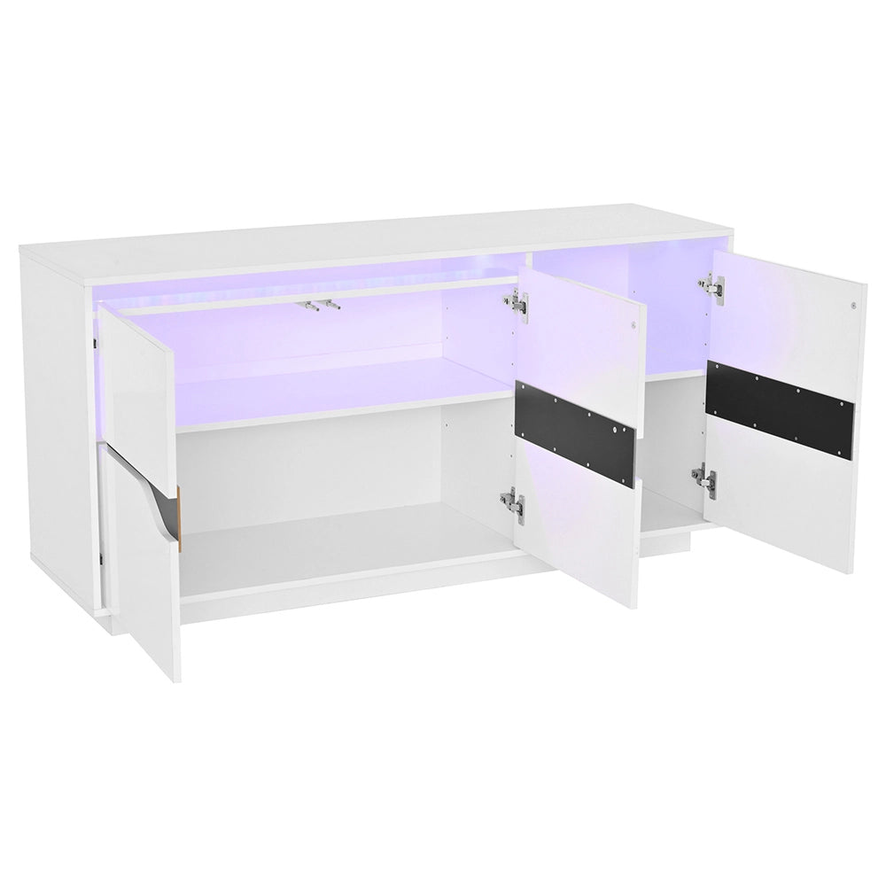 Credenza Soggiorno 140x40x76cm - Xylo - 3 Ante Lucide con LED, Bianco e Nero