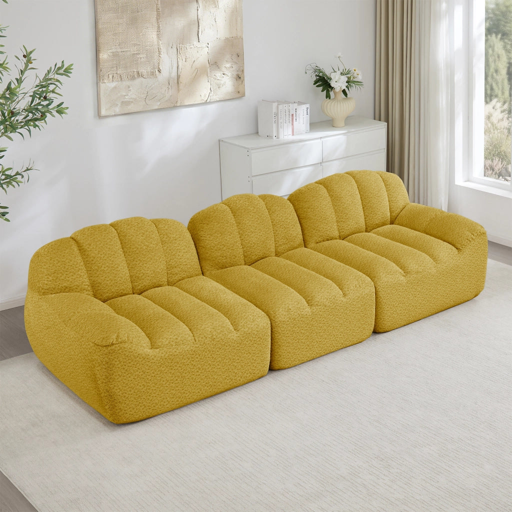 Divano modulare senza struttura con schiuma 32D a densità elevata e seduta profonda in pile granulato giallo 288 × 104 × 79 cm