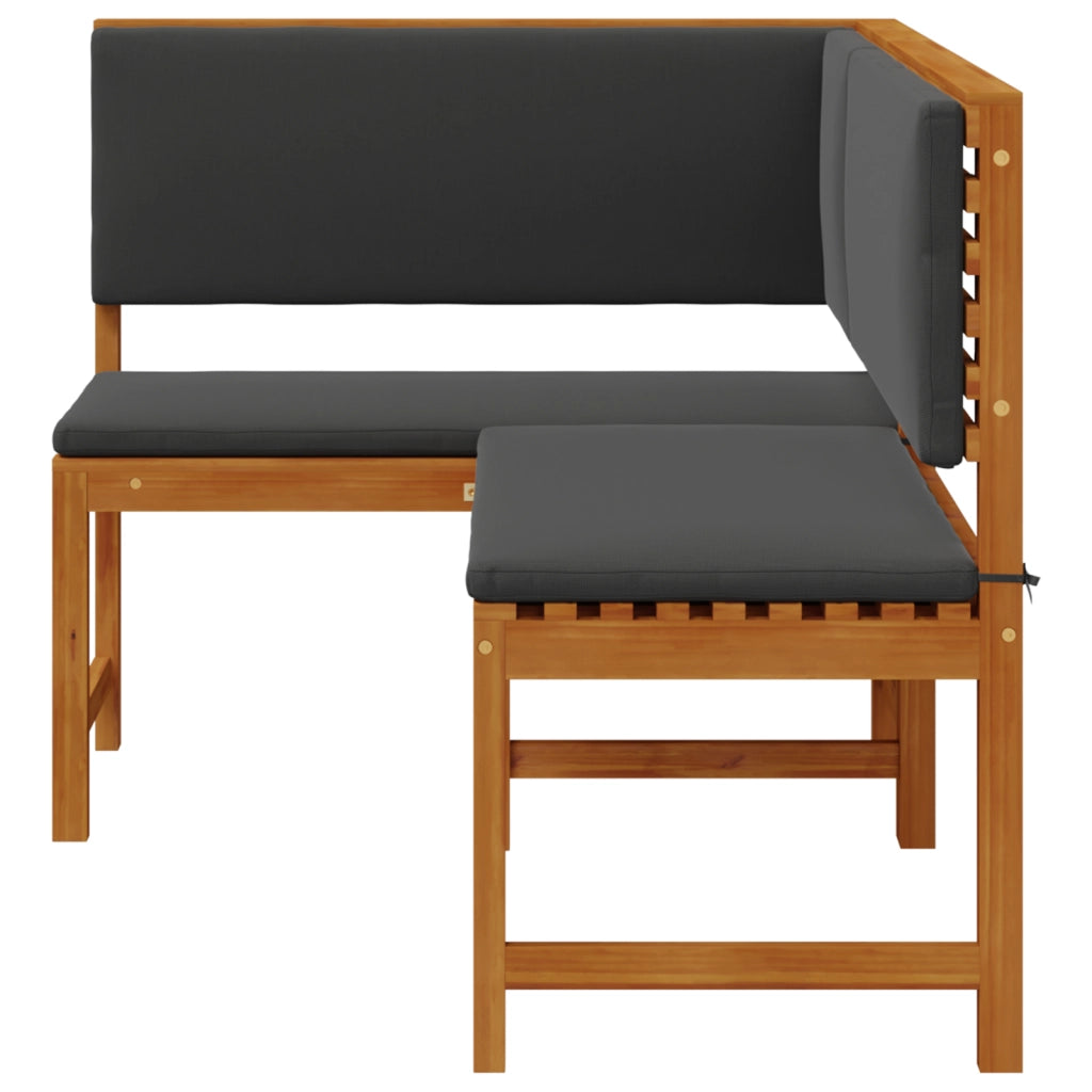 Panchina d'angolo da giardino  con cuscini 140x100x91 cm in legno massello di acacia