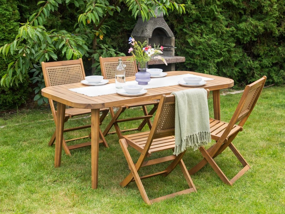 Tavolo da pranzo da giardino per esterni 180 x 90 cm in legno massiccio di acacia stile rustico