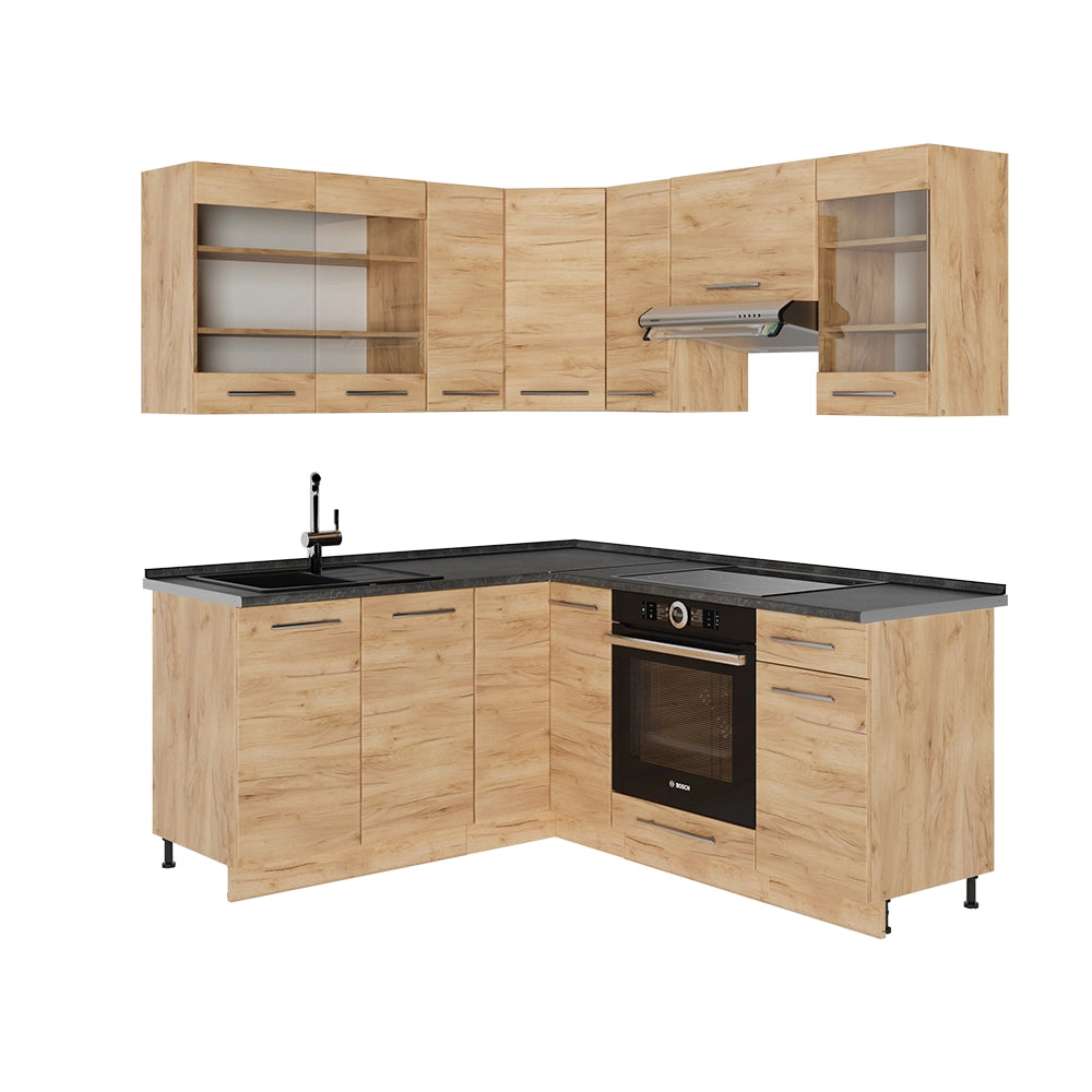 Cucina angolare completa Fame-Line Rovere dorato/Rovere dorato 190 x 60 cm, PL Antracite Vicco