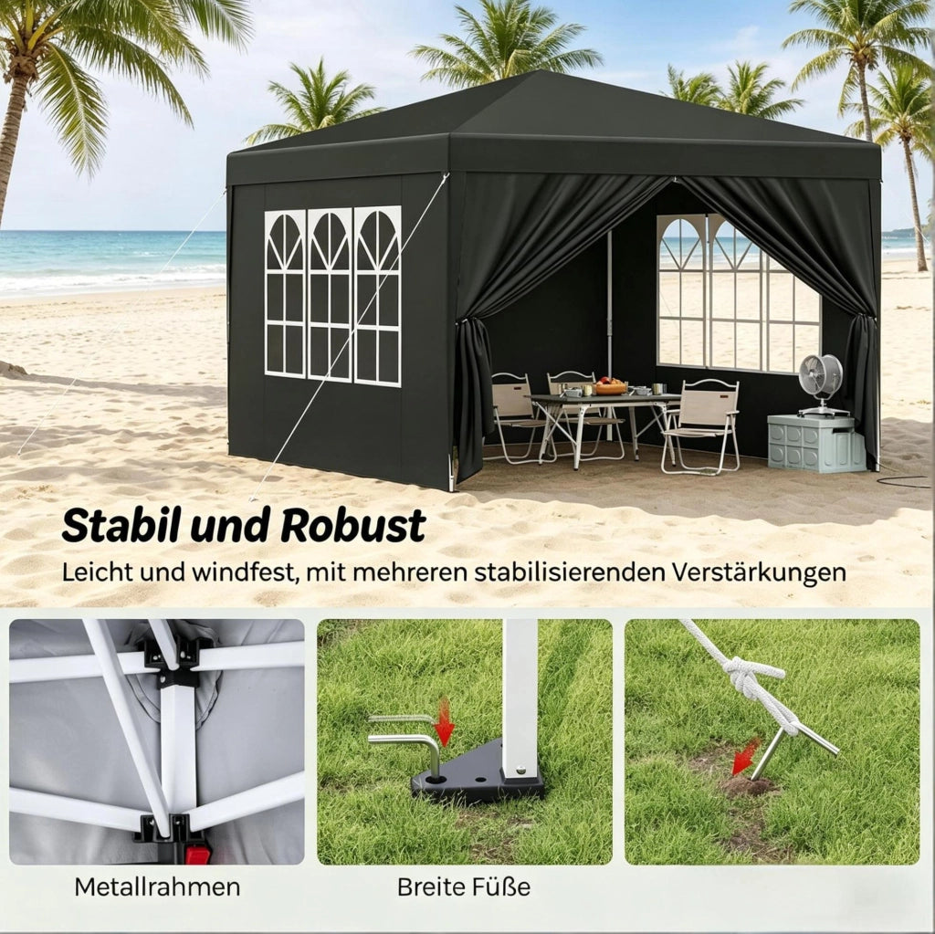 Gazebo pieghevole 3 x 3 m grigio con telo 210D e altezza regolabile