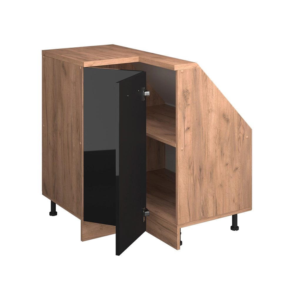 Mobile sottotetto Mobile angolare Rion Nero lucido/Rovere dorato 75.6 x 83.8 cm con 1 porta Vicco