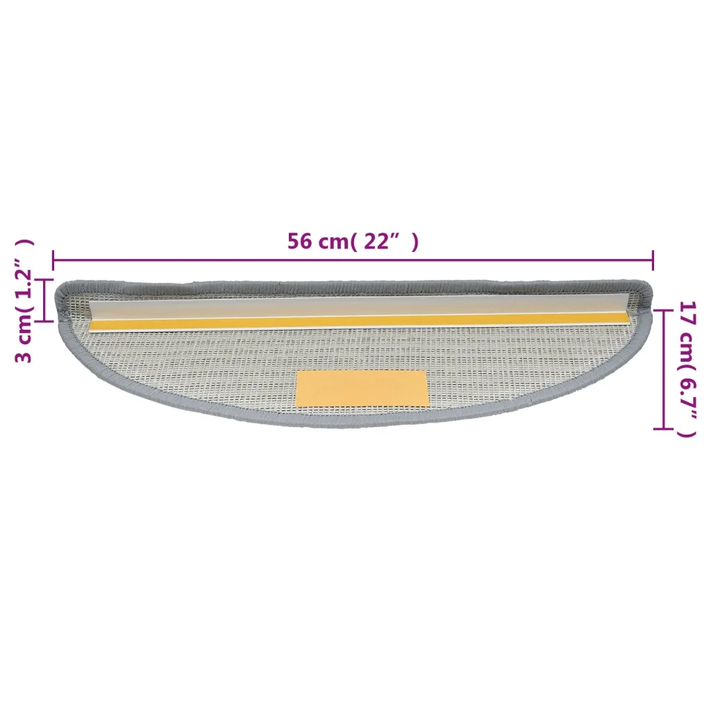 Tappetini per scale 10 pz 56x17x3 cm Grigio Semicircolari 149783