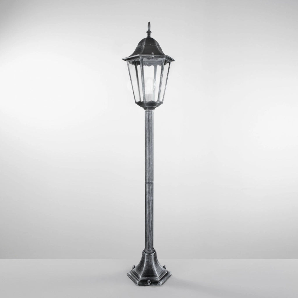 PALETTO FIRENZE NERO E SILVER 1 LUCE ATTACCO E27 IP44 21X21X104CM IN METALLO E VETRO
