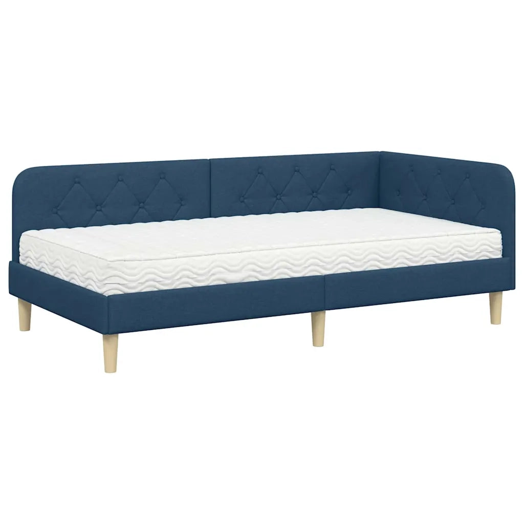 Cornice del letto ad angolo Blu 100 x 200 cm Tessuto