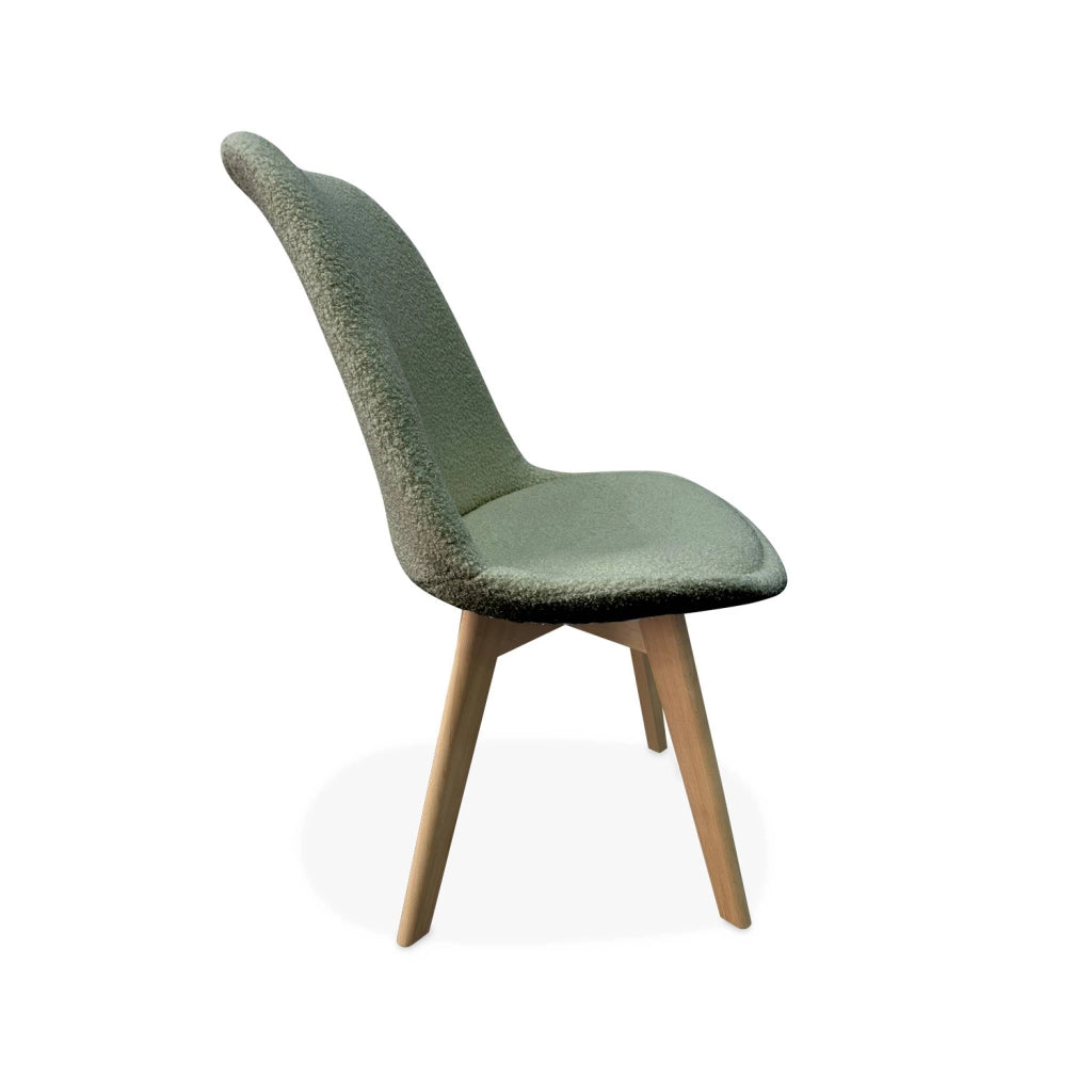 Set 4 sedie scandinave bouclé e gambe in legno, verde celadon