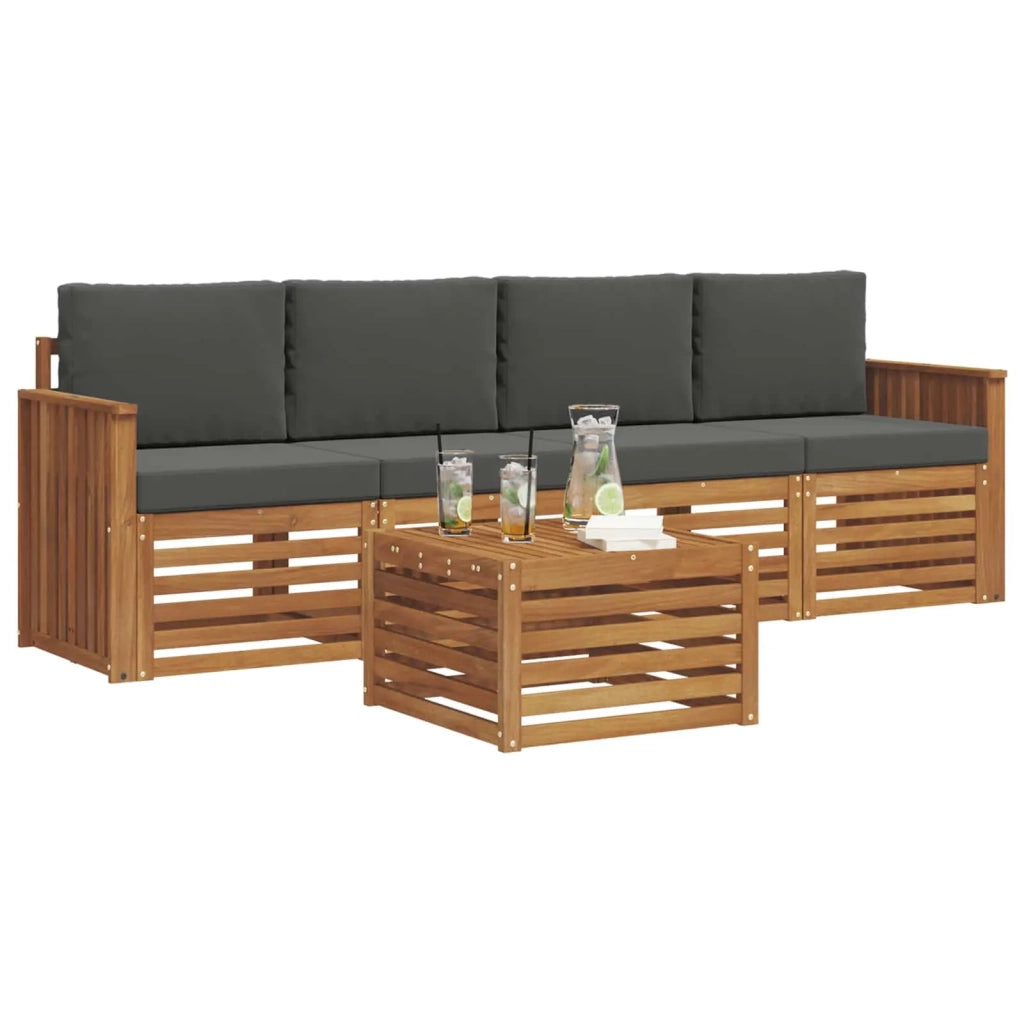 Set divani 5 pcs Naturale e Antracite Legno di Acacia Massello 3374327