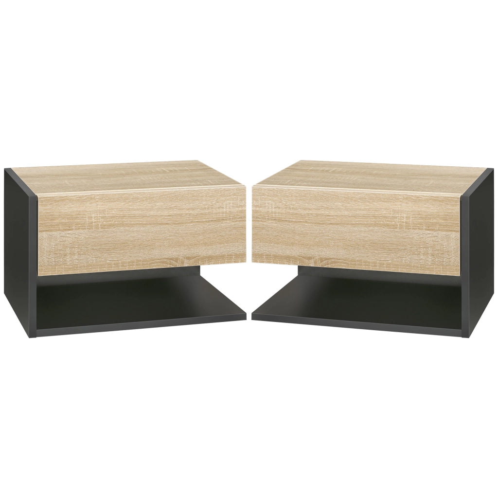 Tavolini da notte a muro ¨C zephmum ¨C Bicolore effetto quercia nero