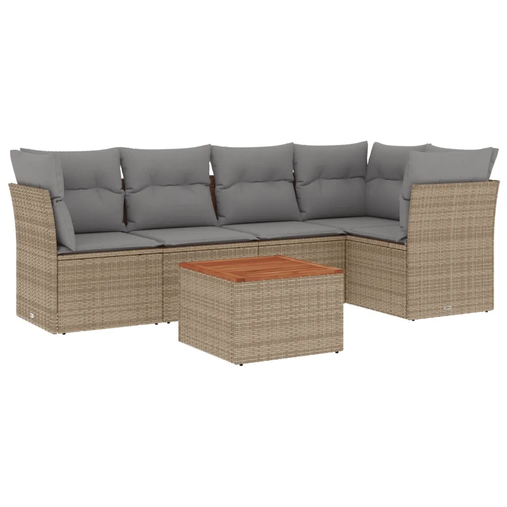 Set Divano da Giardino 6 pz con Cuscini Beige in Polyrattan
