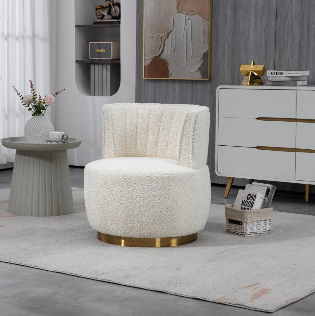 Poltrona girevole 360° in tessuto Teddy bianco