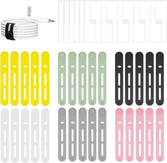 Cablettes per cavo in silicone - 30 pezzi - leganti elettrici riciclabili - adatti per casa, ufficio, cucina, scuola - inclusi 60 fogli di etichetta