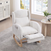 Poltrona a Dondolo con Poggiapiedi ¨C MINIMAL ¨C Tessuto Teddy, Schienale Alto, Bianco
