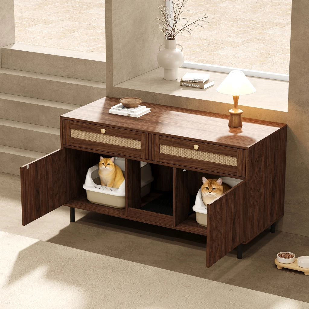 MOBILE PER LETTIERA Doppia porta 120x50x65 cm MDF Noce con tappetino raccogli-sabbia