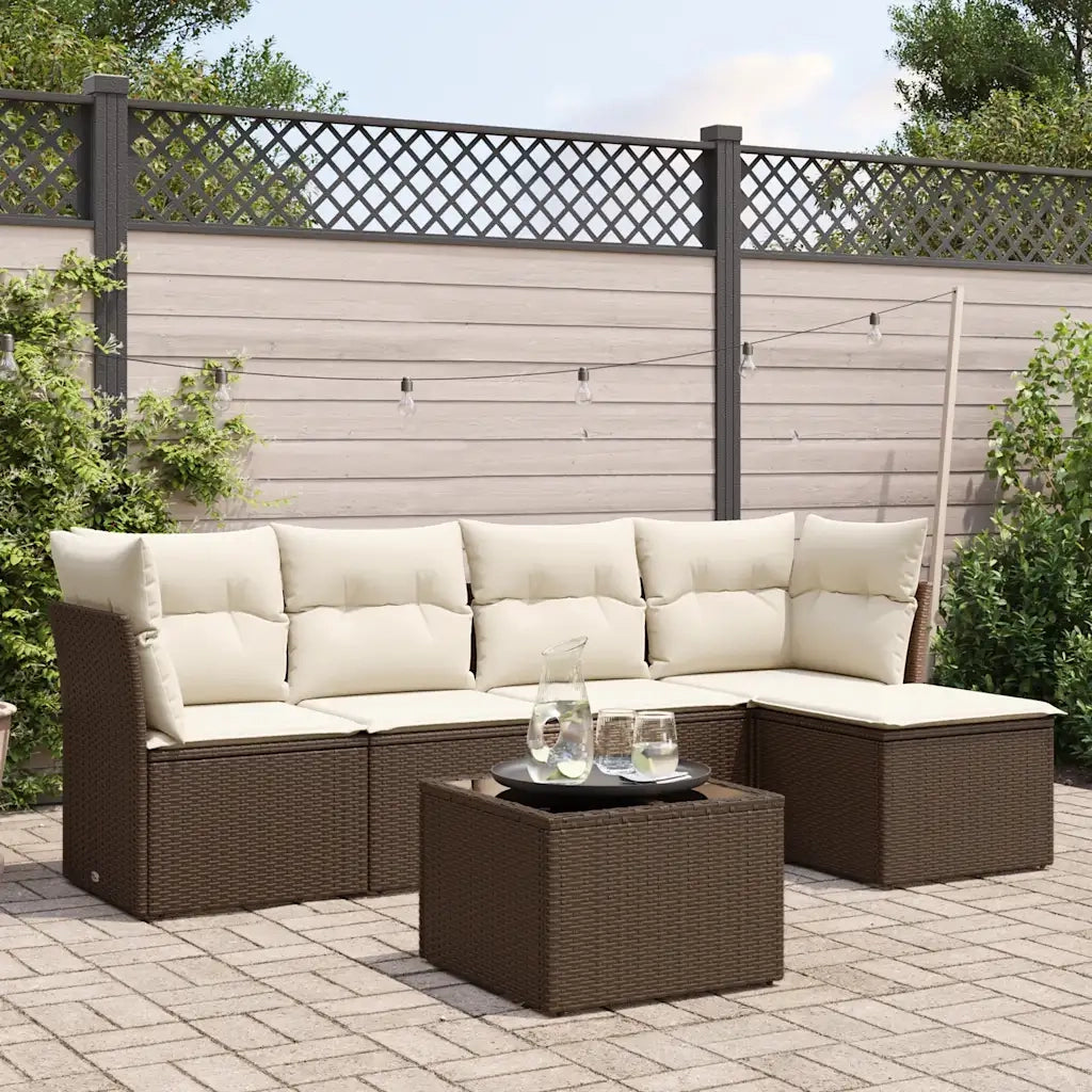Set Divano da Giardino 6 pz con Cuscini Marrone in Polyrattan 3249412