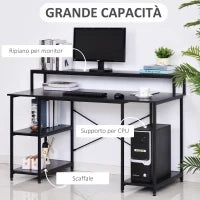 Scrivania per Computer con Ripiani per Monitor e CPU, Scrivania da Ufficio per Casa, Studio e Lavoro, Nera, 140 x 60 x 93cm