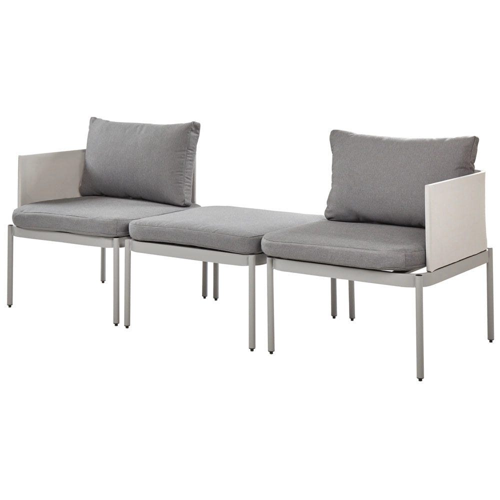 Set soggiorno giardino 2 posti in metallo robusto color grigio chiaro bianco esterno