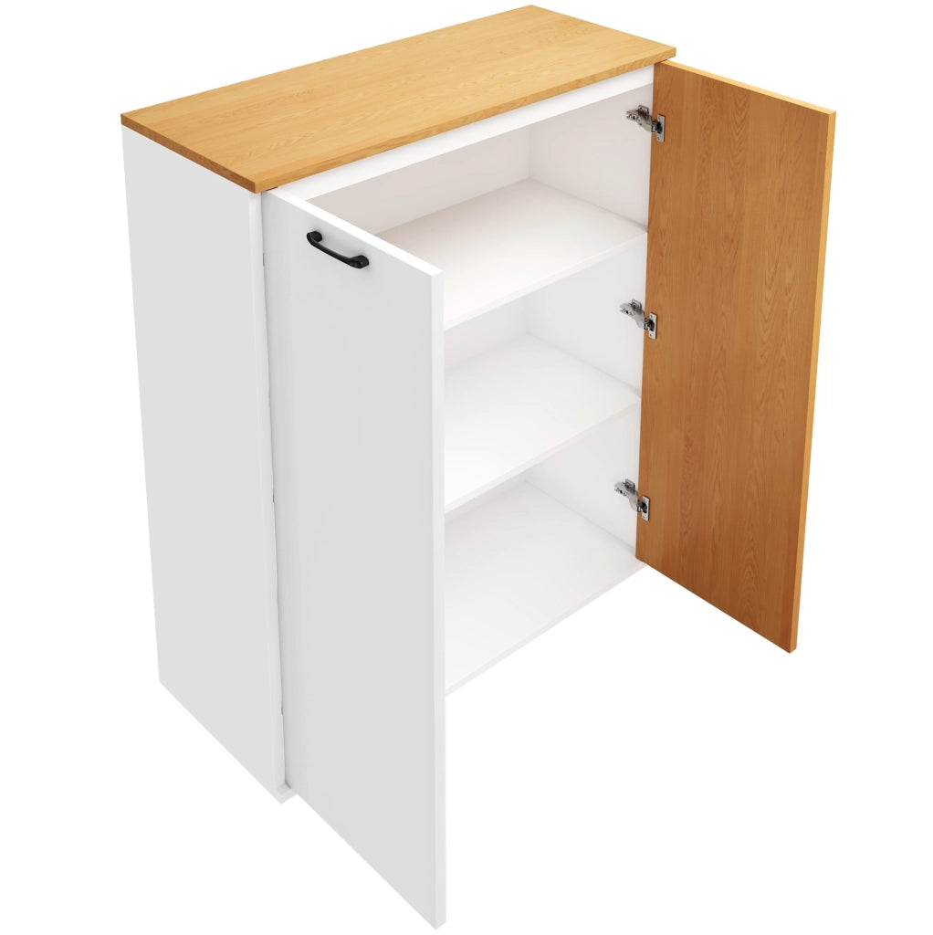 Mobile contenitore con ante e frontale a doghe; 80 x 40 x 110 cm; MDF bianco e rovere