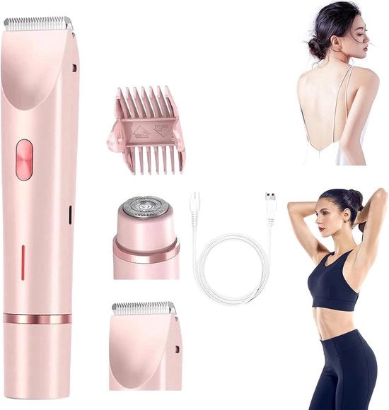 Trimmer da Bikini per Donne - 3 in 1 - Idoneo per Pelli Normali e Sensibili - IPX7 Resistente all'Acqua - Trimmer Elettrico per Donne - Epilatore - Trimmer Intimo per Donne - Trimmer Gezicht per Donne - Modello con Raschietto per Peli Superfine - Rosso