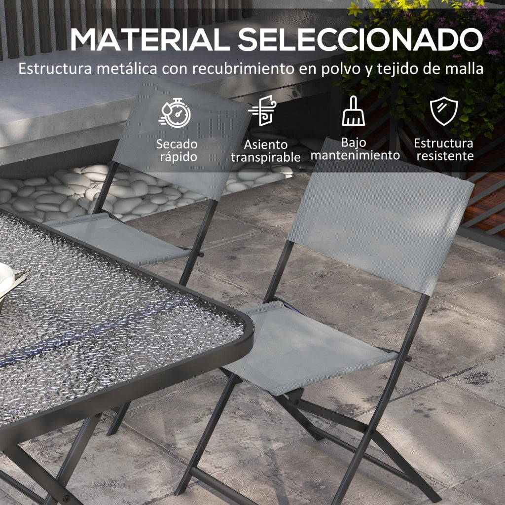 Set Tavolo e Sedie da Giardino Pieghevole ¨C Zephmum ¨C Grigio, Vetro Temperato