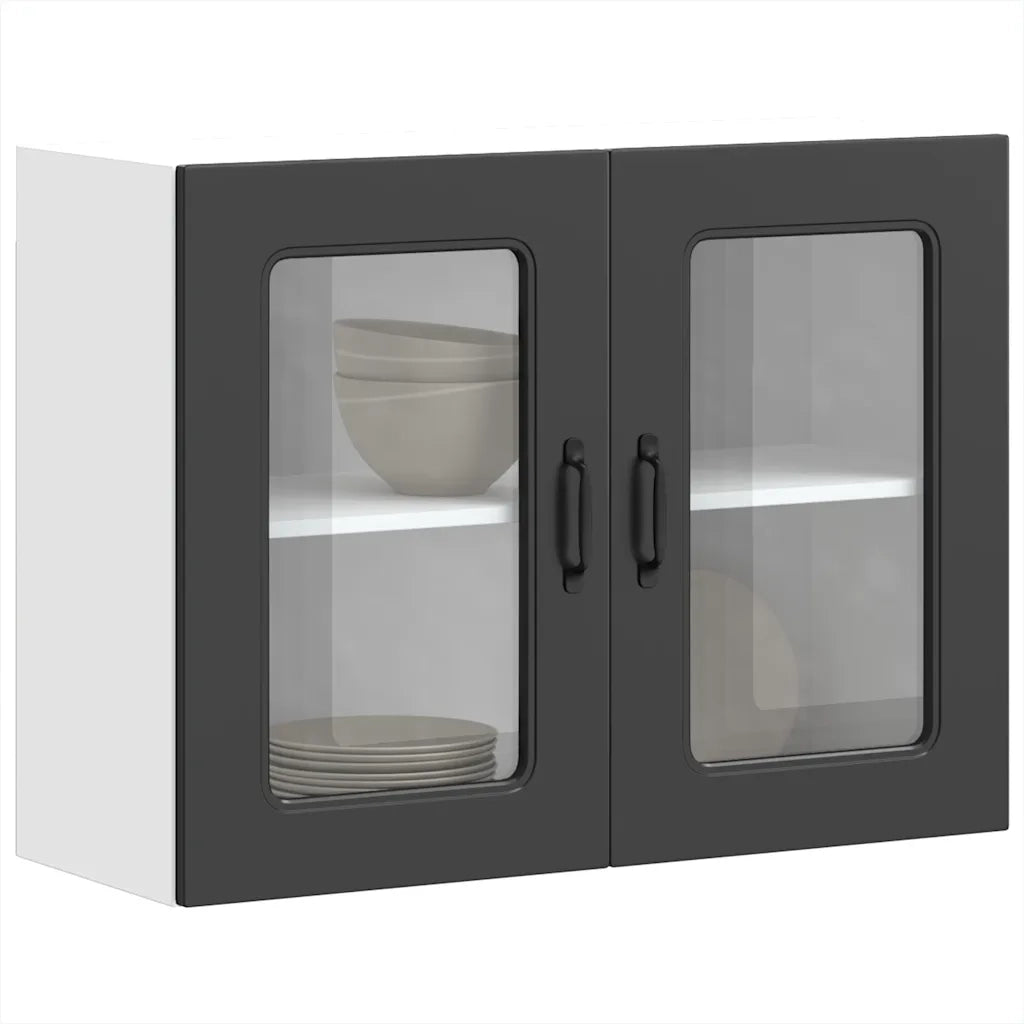 vidaXL Pensile da Cucina con Porta in Vetro Kalmar Nero Truciolato