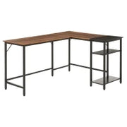 Scrivania Angolare in Stile Industriale con Ripiano Laterale, in Legno e Metallo Nero, 150x120x75cm