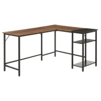 Scrivania Angolare in Stile Industriale con Ripiano Laterale, in Legno e Metallo Nero, 150x120x75cm