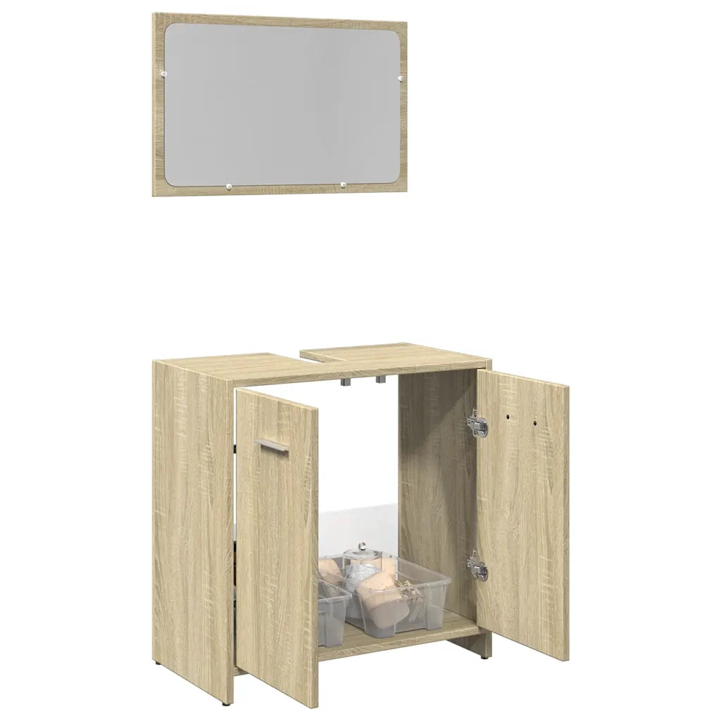 Set Mobili da Bagno | Armadio da bagno 2 pz Rovere Sonoma in Legno Multistrato
