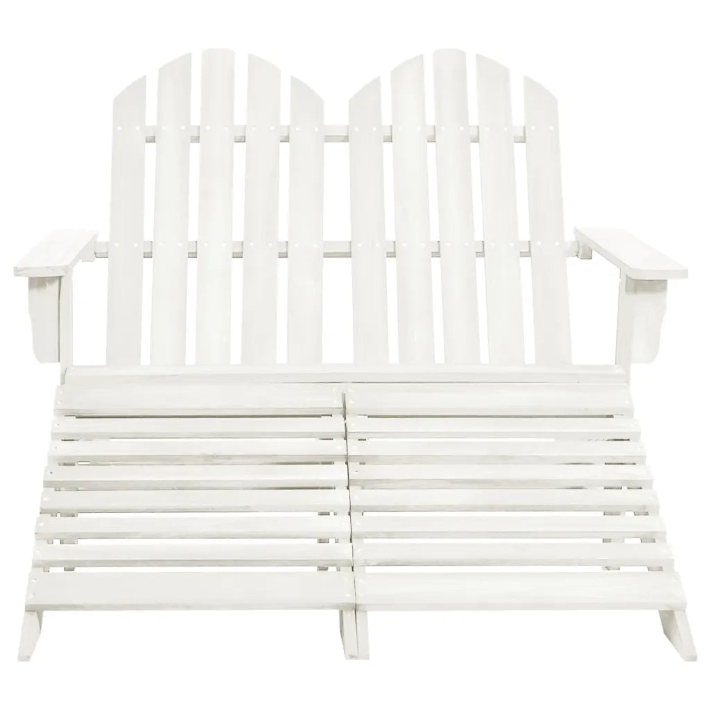 Sedia da Giardino a 2 Posti con Pouf in Legno di Abete Bianca 315909