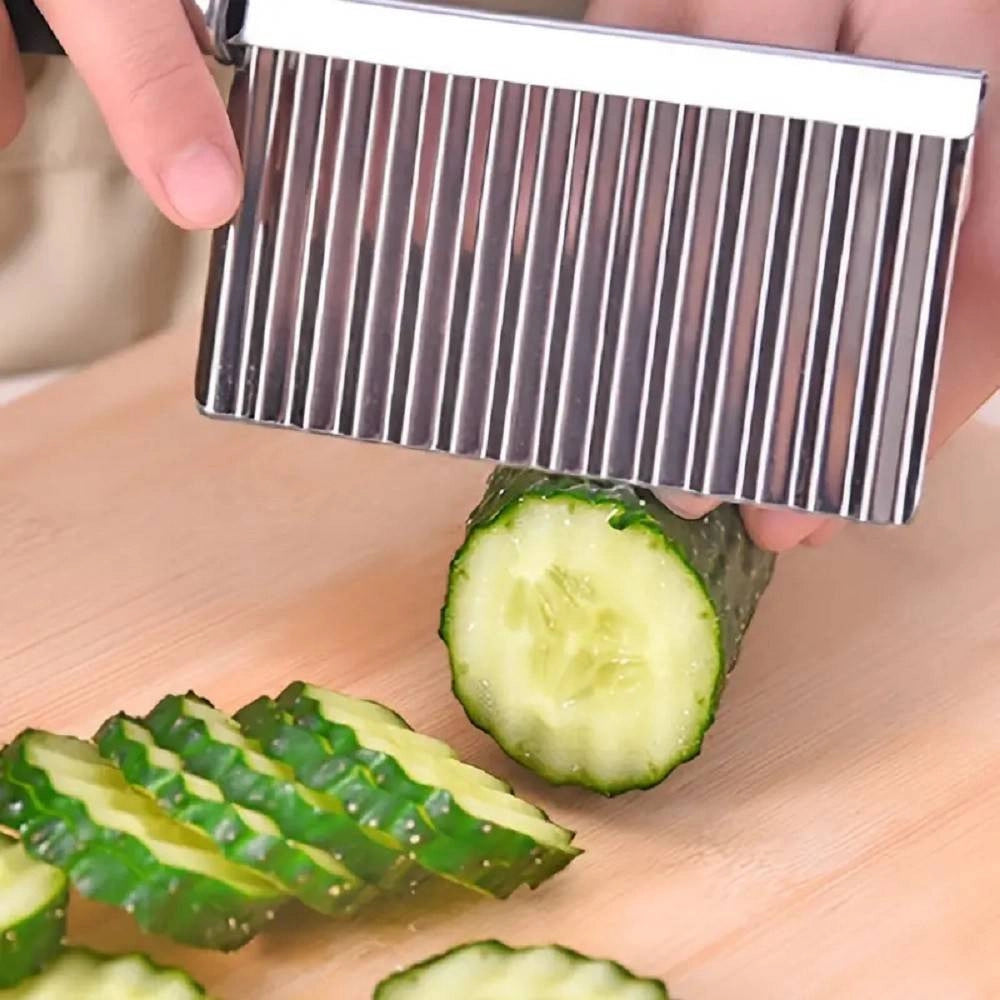Trade Shop - Coltello Ondulato Per Patate Cetrioli In Acciaio Affettatrice Accessori Cucina -
