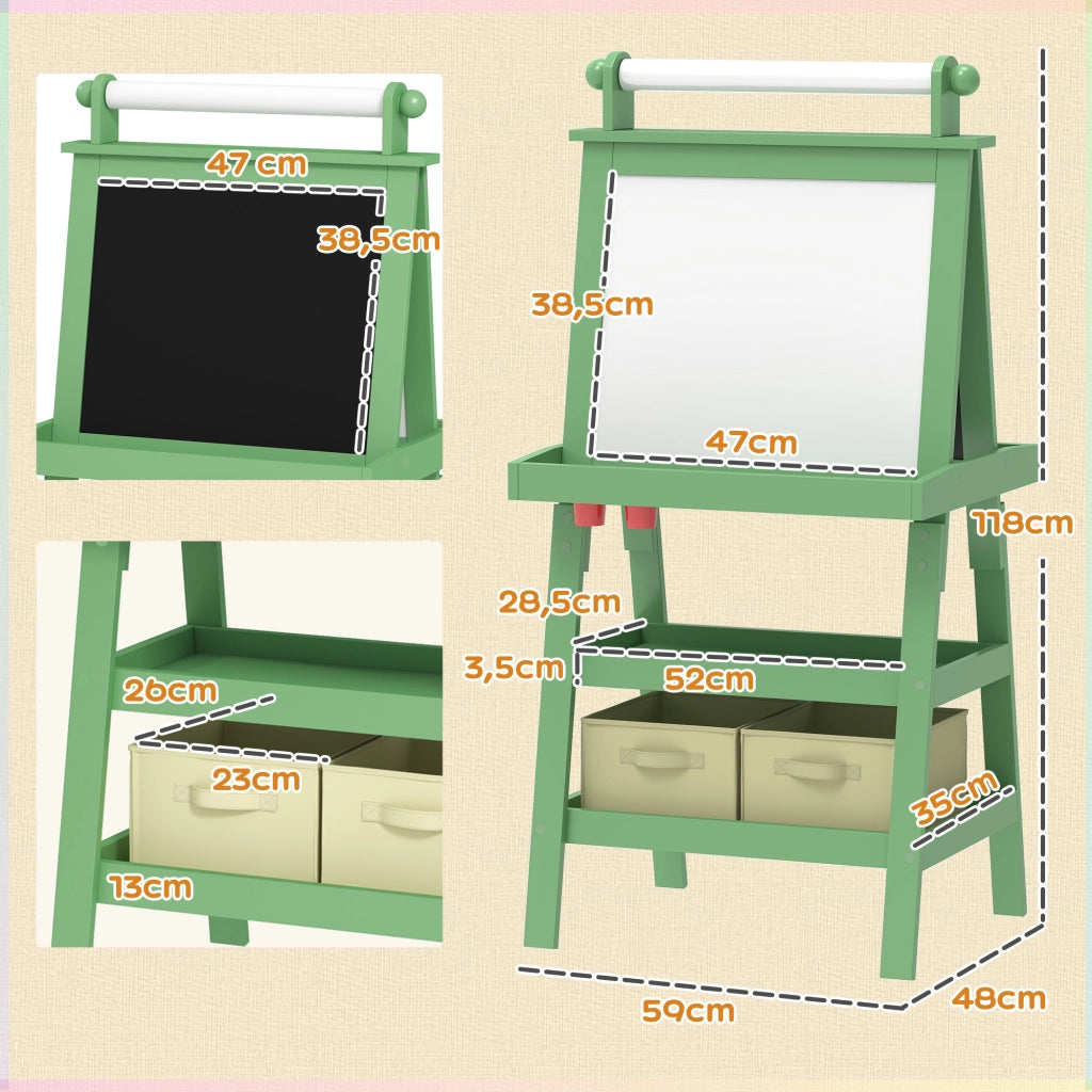 Tavolo da disegno bambini con rullo carta, lavagna bianca e gessetti ¨C zephmum ¨C verde