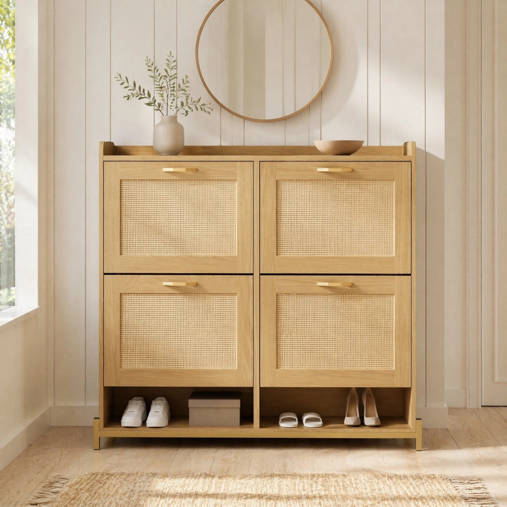 Scarpiera salvaspazio con ripiano superiore 108;5 x 24 x 100 cm in MDF rovere chiaro