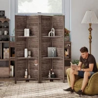 Paravento da interno in legno con 4 pannelli, Pieghevole, 160 x 170 cm, Noce