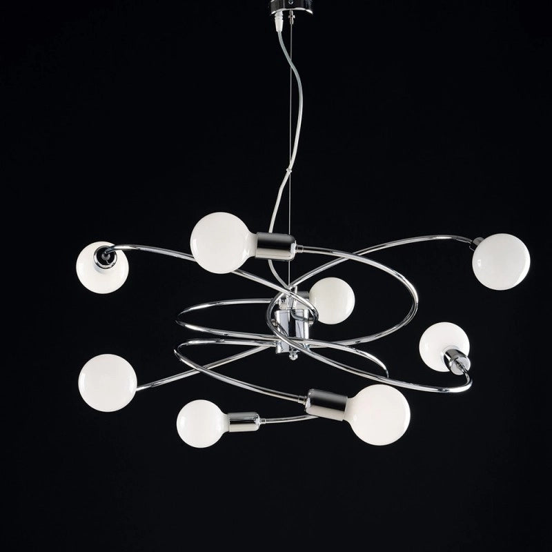 Lampadario a sospensione in ferro cromato otto luci 70x h33 cm