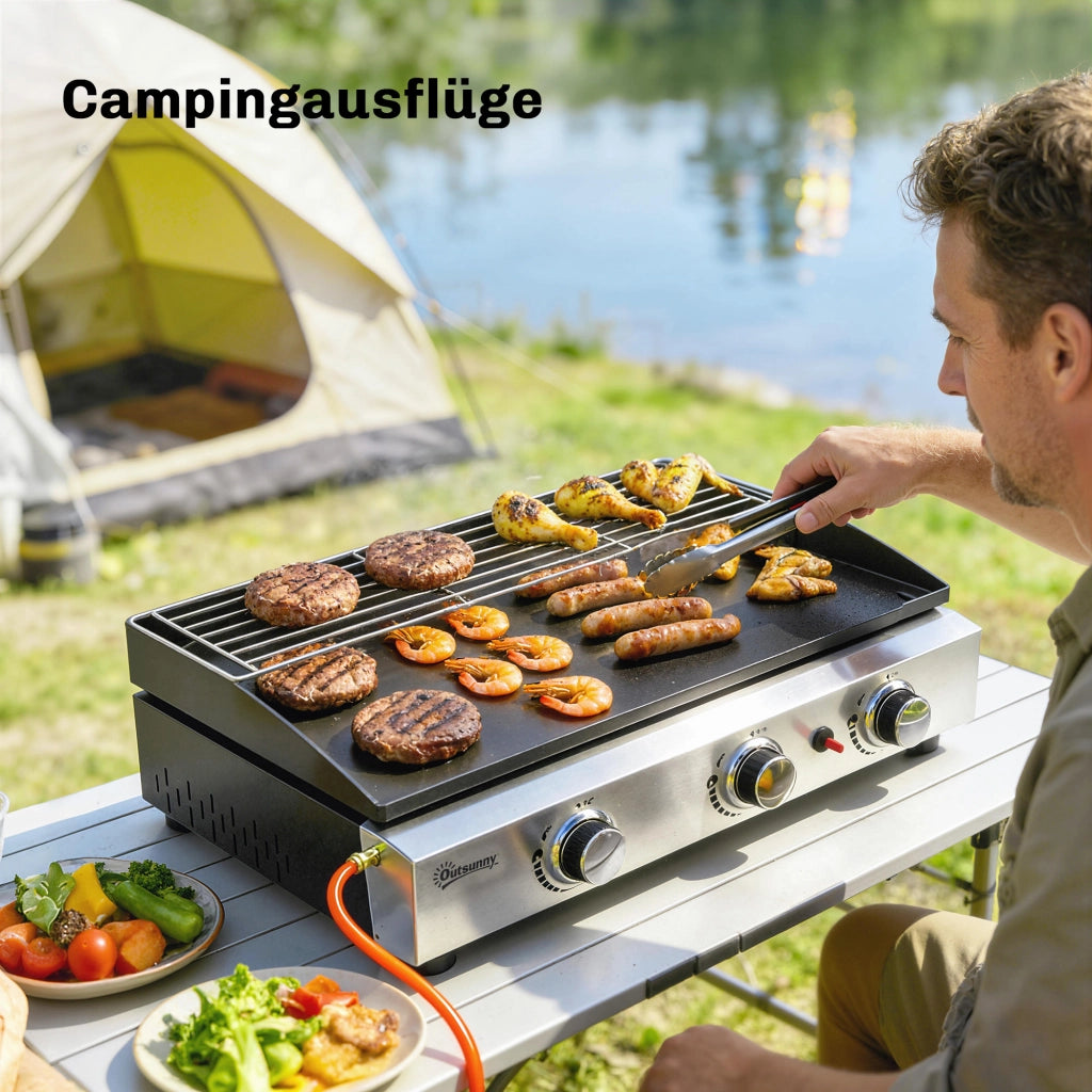 Grill a gas portatile da tavolo 7.5 KW ¨C zephmum ¨C 3 bruciatori griglia ceramica