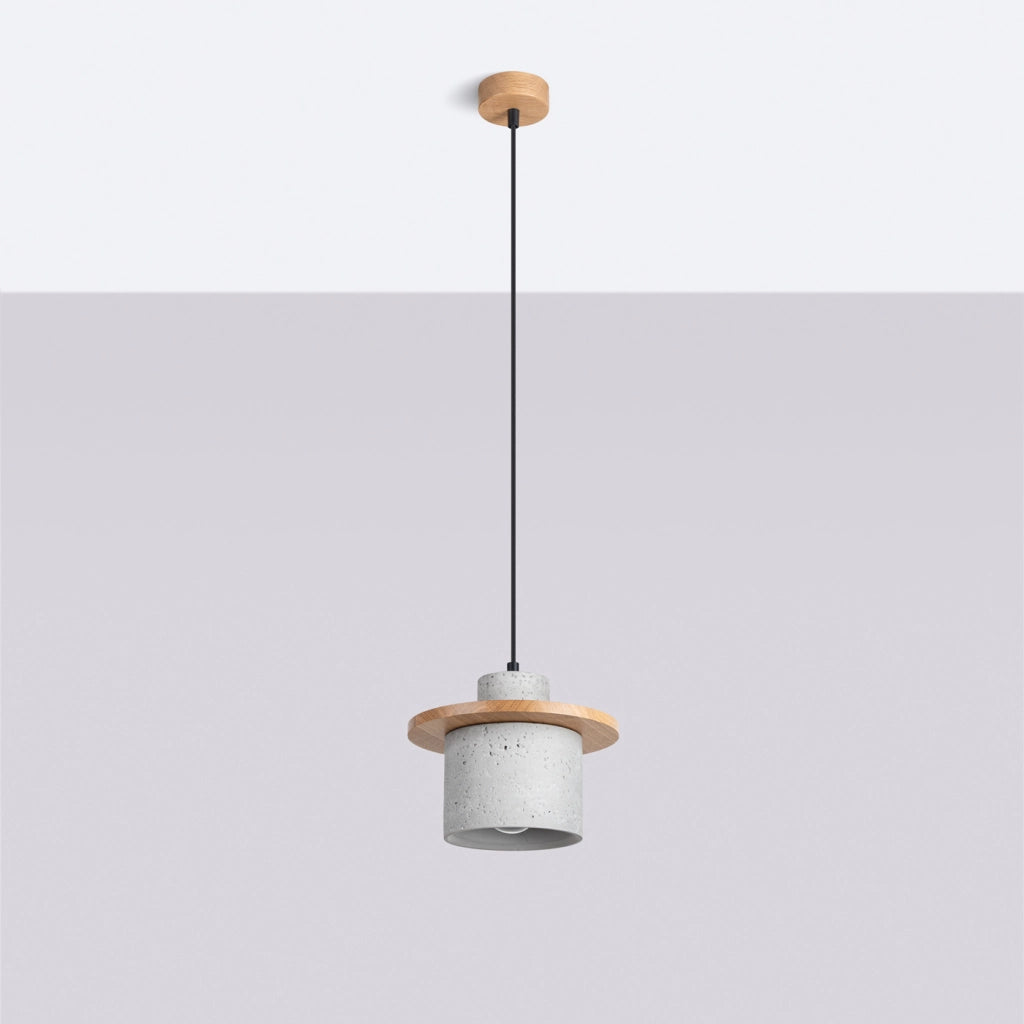 Lampada a sospensione MAB in cemento e legno 22x125cm E27 15W luce moderna