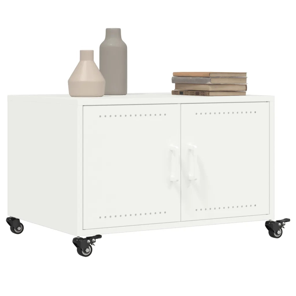 Tavolino da Salotto Bianco 68x50x43,5 cm in Acciaio