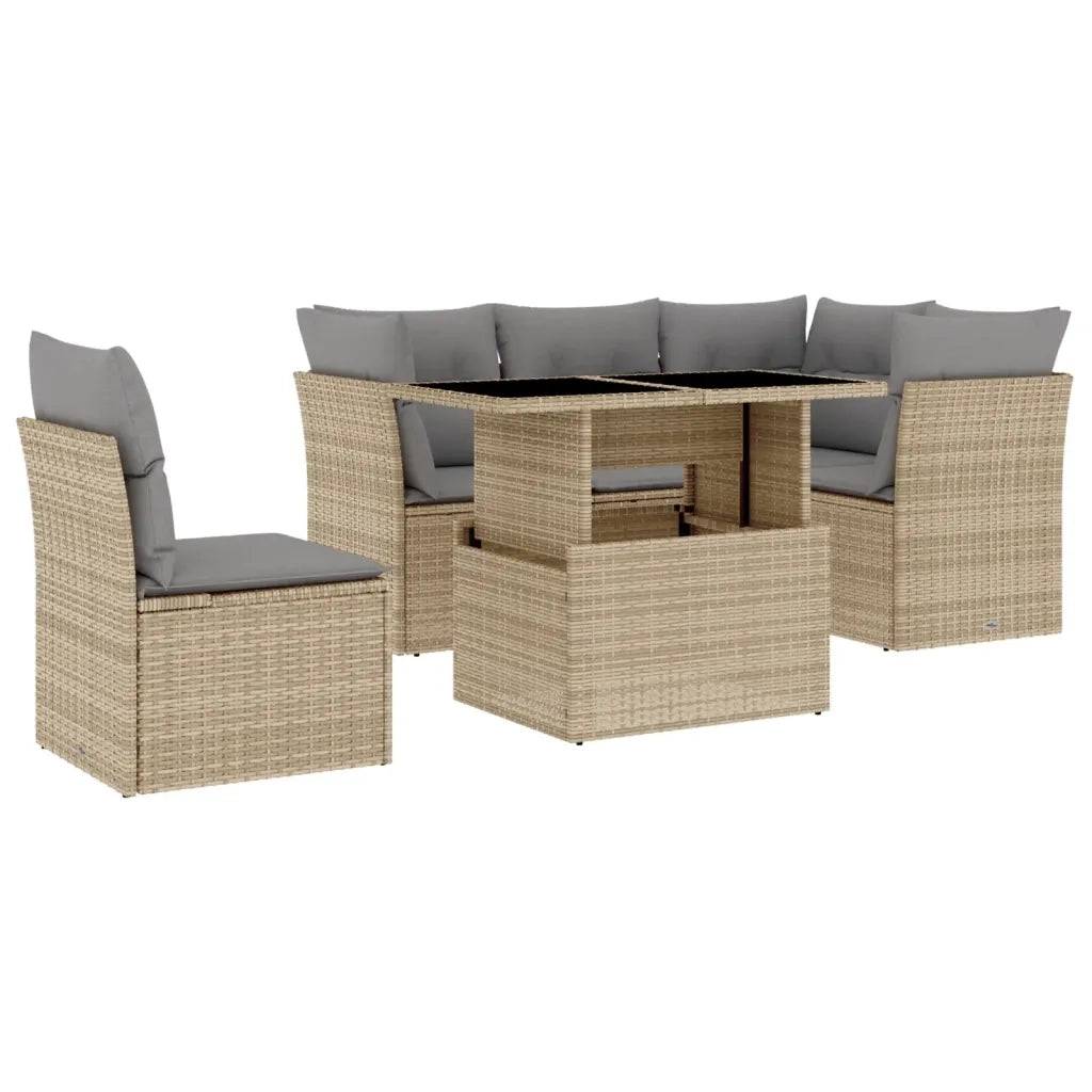 Set Divano da Giardino 6 pz con Cuscini Beige in Polyrattan