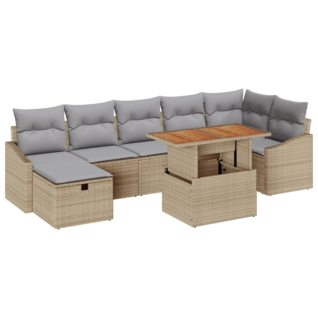 Set divano da giardino da 8 pezzi con cuscini in rattan polipropilene beige