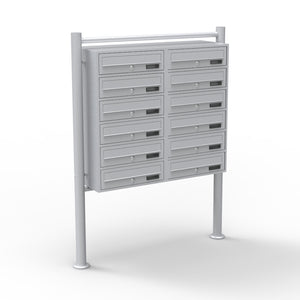 Cassetta postale condominiale autoportante 12 posti, grigio, 2 moduli con supporto a terra