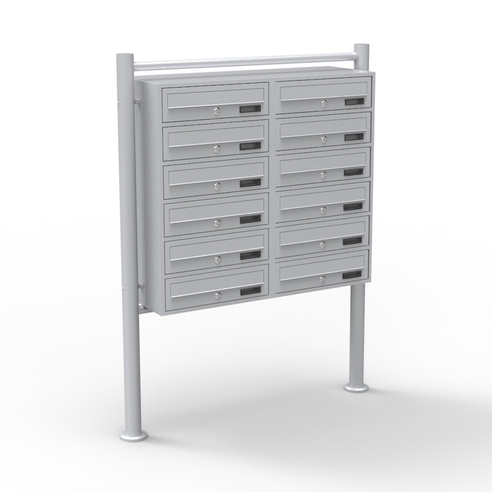 Cassetta postale condominiale autoportante 12 posti, grigio, 2 moduli con supporto a terra
