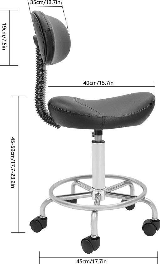Sedia con schienale regolabile in altezza - Sedia barca - Sedia con ruote - Regolabile in altezza - Girevole 360 gradi - Peso massimo di carico 150 kg - Nero
