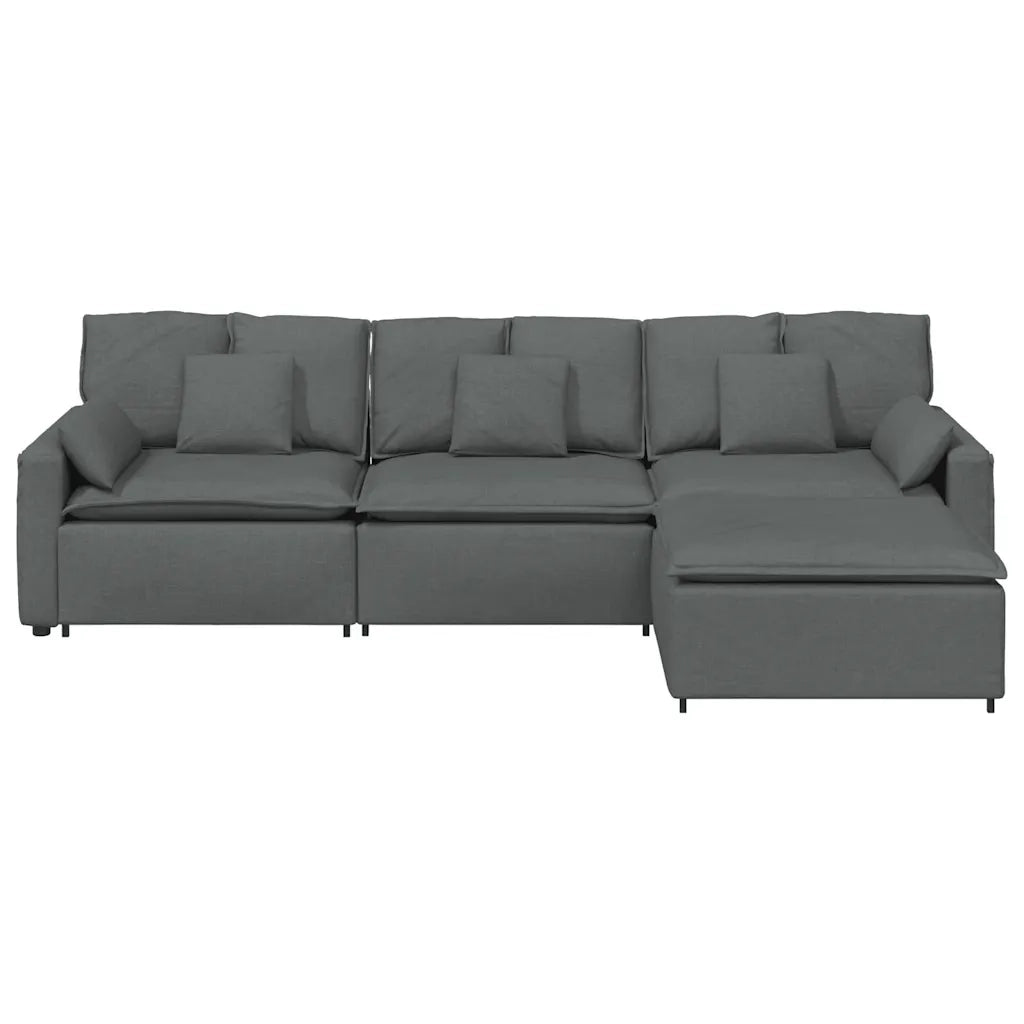 Divano Modulare con Poggiapiedi e Cuscini Grigio Scuro 3321058